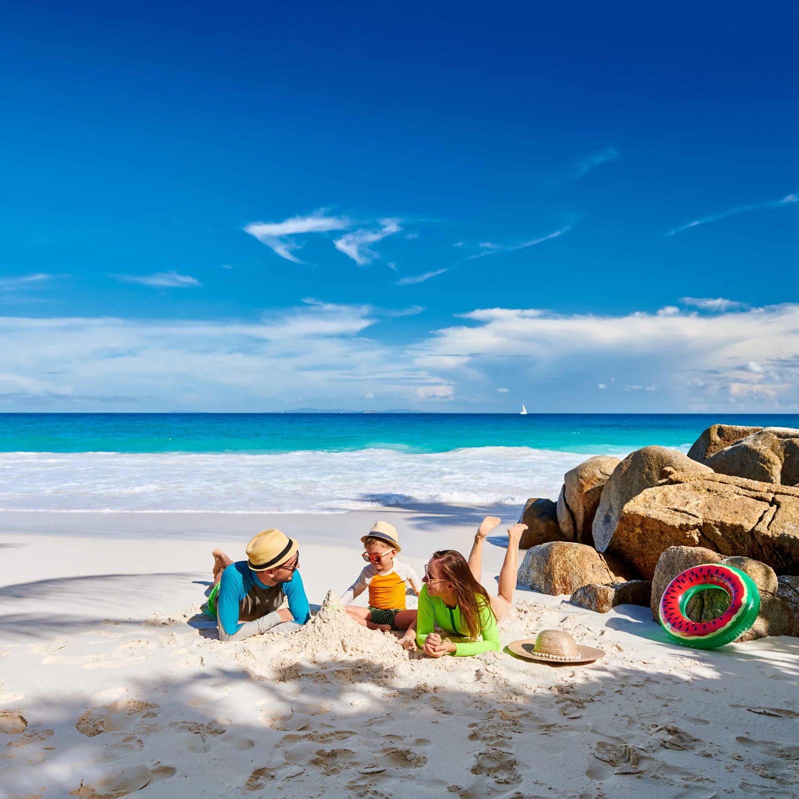 family picnic on Seychelles beach